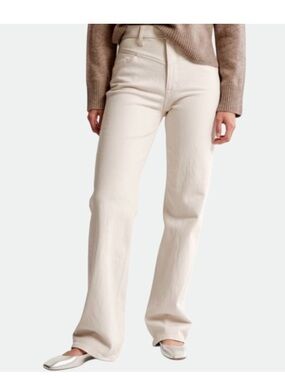 Abercrombie & Fitch Mixed Fabric High Rise 90s Relaxed Jean STONE w/ LEATHER-28